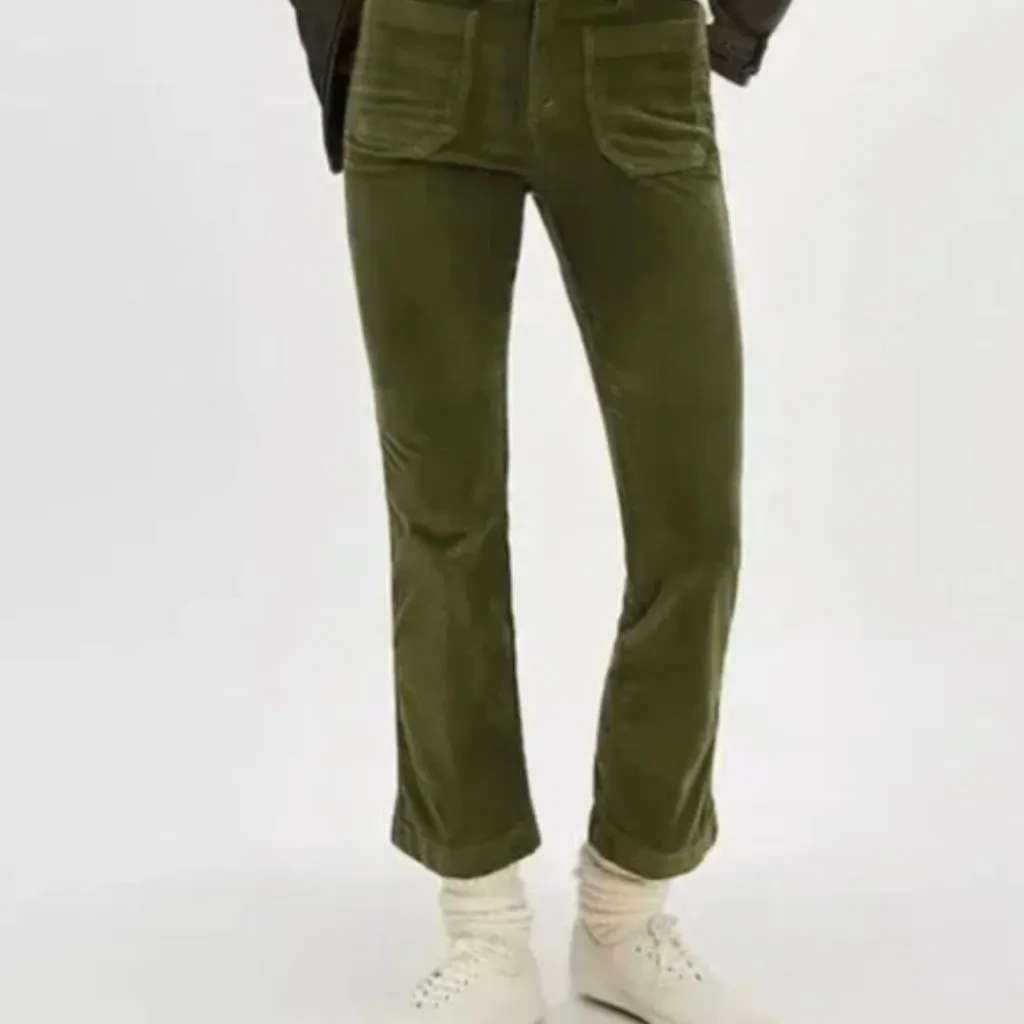 NWOT Free People High Time Velvet Kick Flare Pants Olive Army Green 2 - Image 4