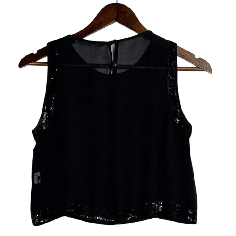 ZARA Sheer Sequins Detailing Cropped Tank Top Key Hole Button Back S Black #3325 - Image 10