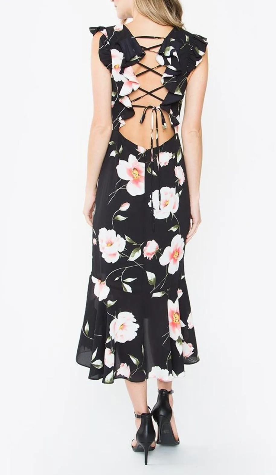 Lace Up Floral Dress - Image 2
