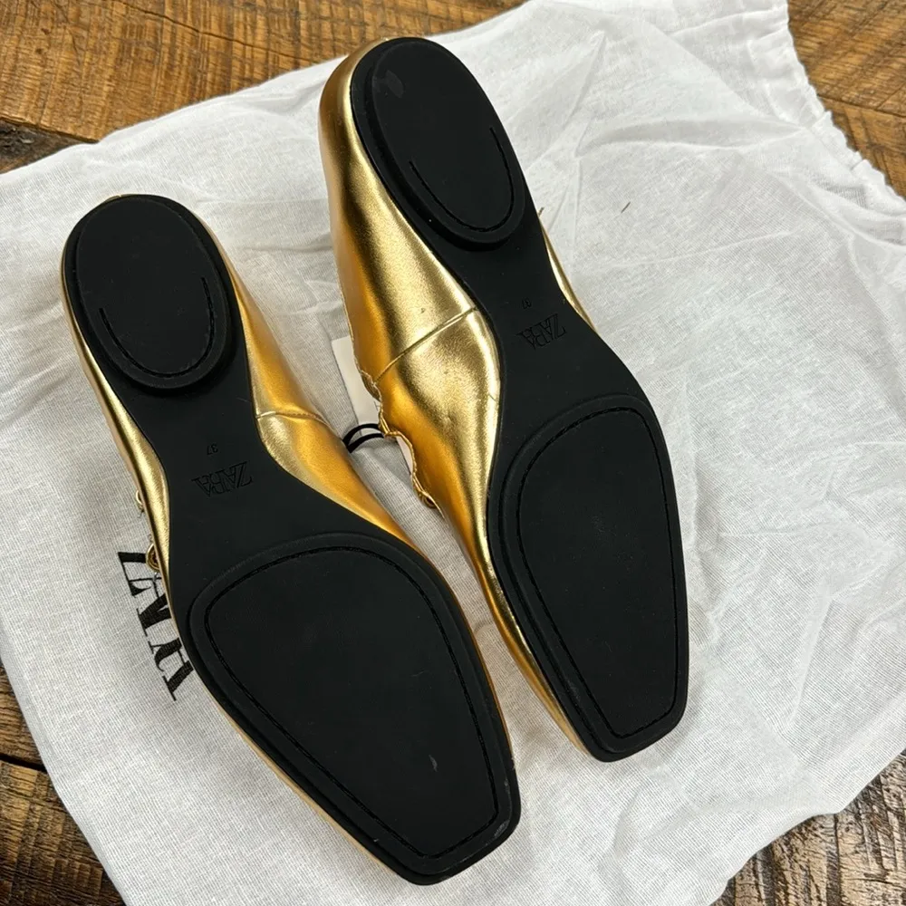 Zara Gold Ballet Buckle Shoes - Image 2