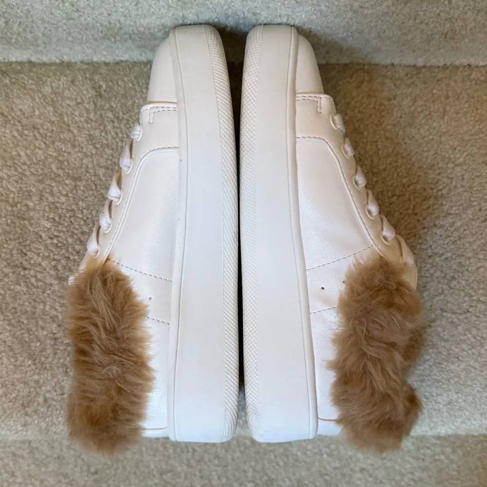 Steve Madden Brenner Faux Fur Trim Leather Outsole Sneakers White Size 6 - Image 5