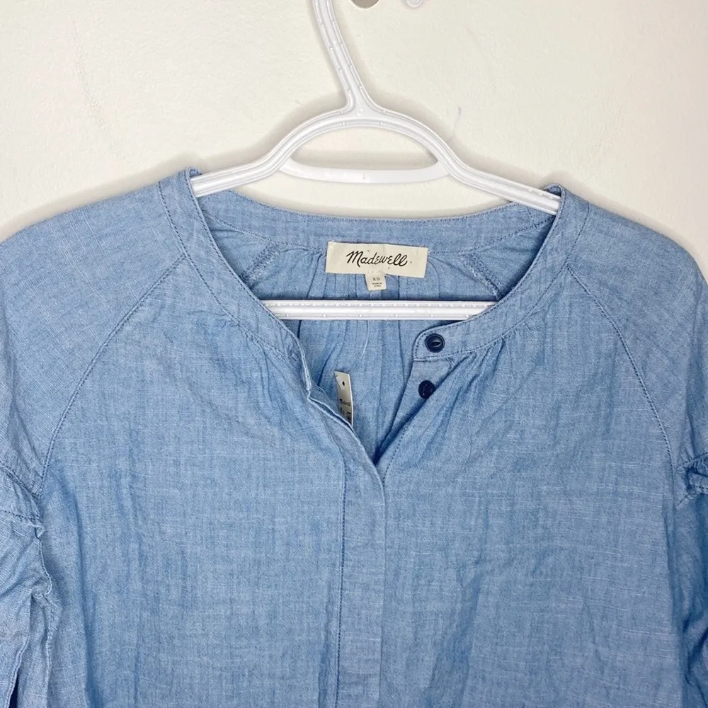 Madewell Denim Collarless Ruffle-Sleeve Shirt size XS - Image 41