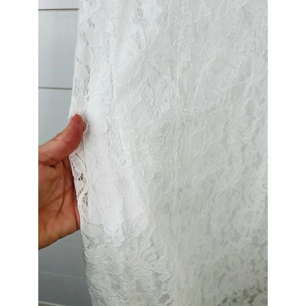 Aura Sleeveless White Lace Crew Neck Maxi Dress Boutique XS Illusion Hem - Image 8