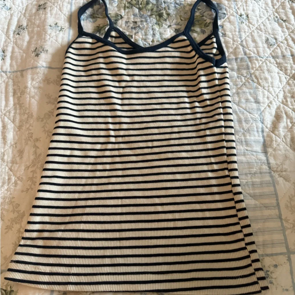 Brandy Melville Striped Navy and White Women's Tank Top - Image 3