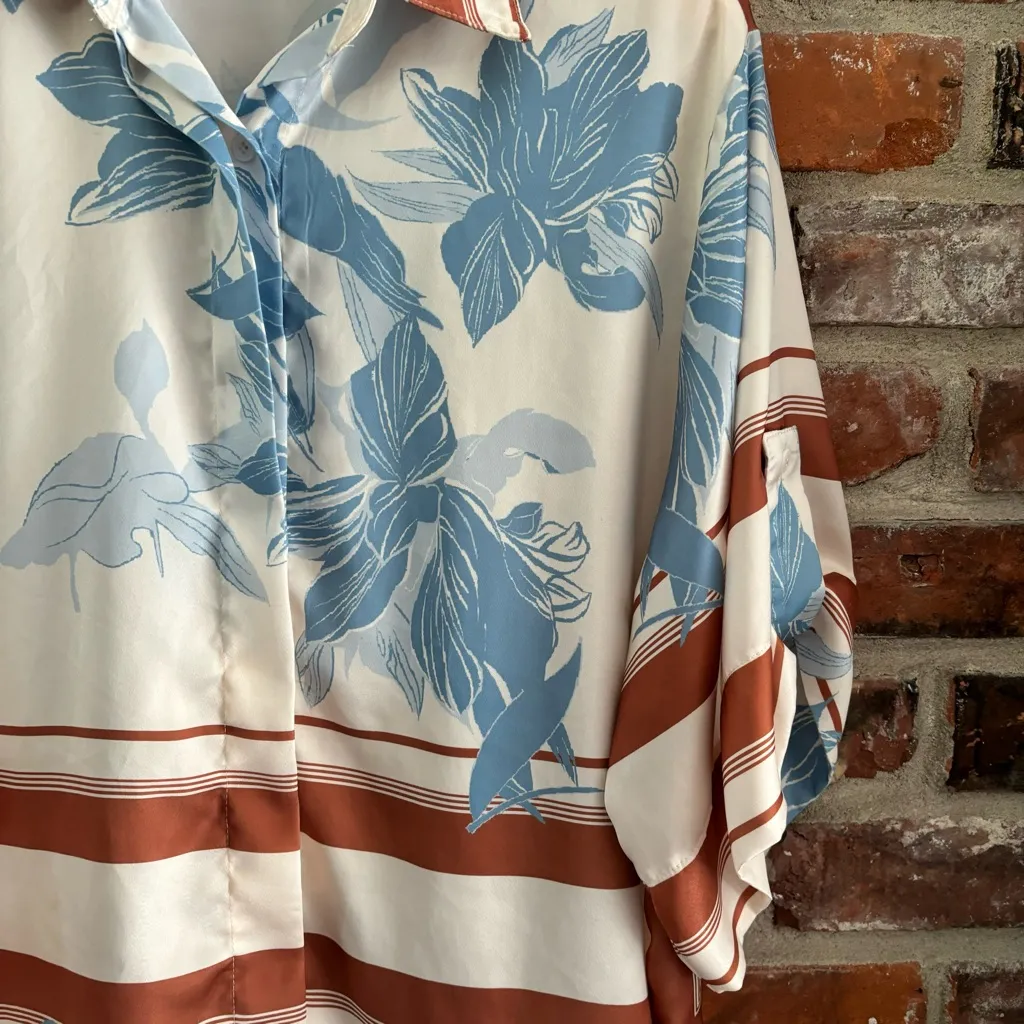 Petal + Pup Floral Satin Button Down Short Sleeve Blouse Top, 10 - Image 6