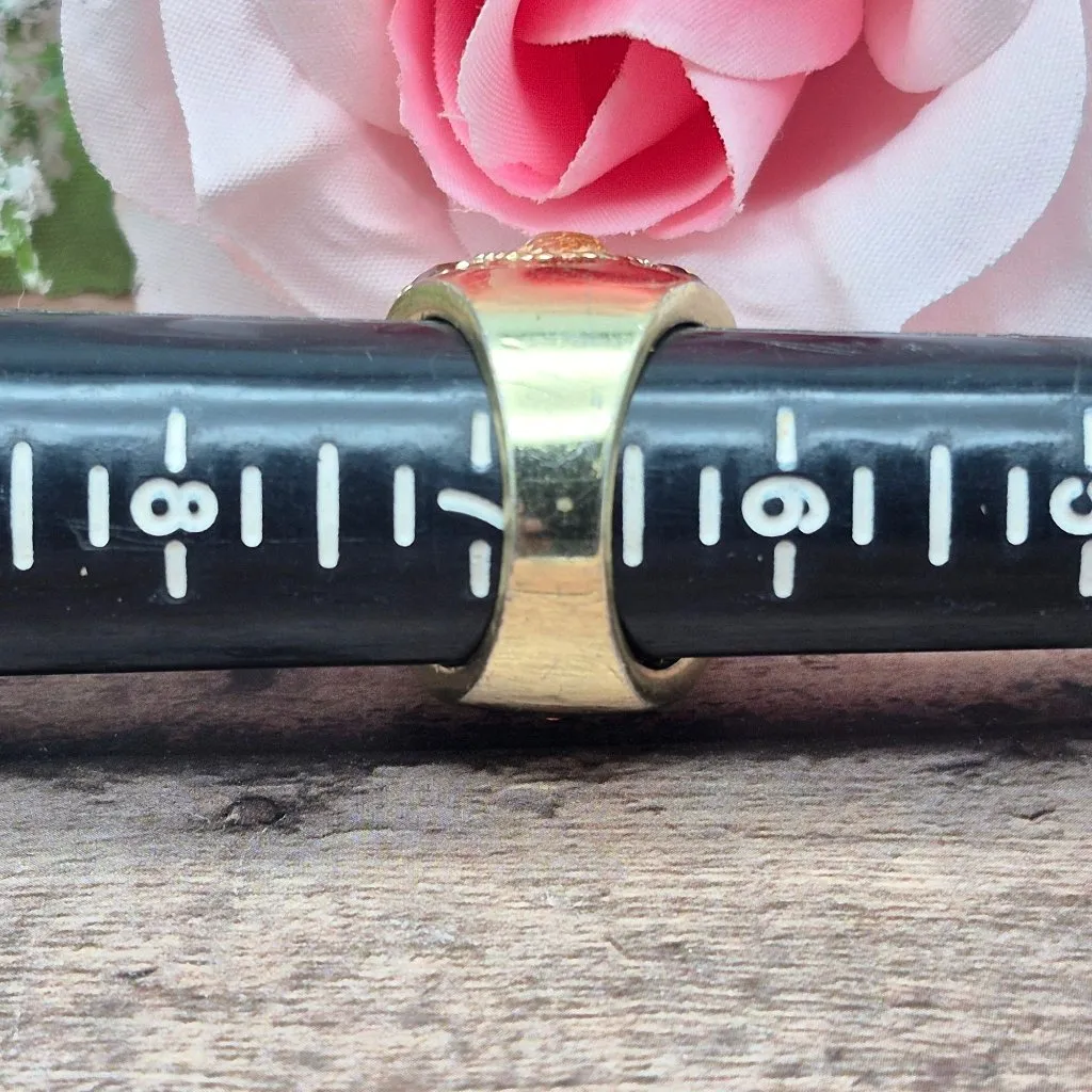 Gold Tone & Crystal Statement Cocktail Ring Fashion Bling Size 7 Mint - Image 8