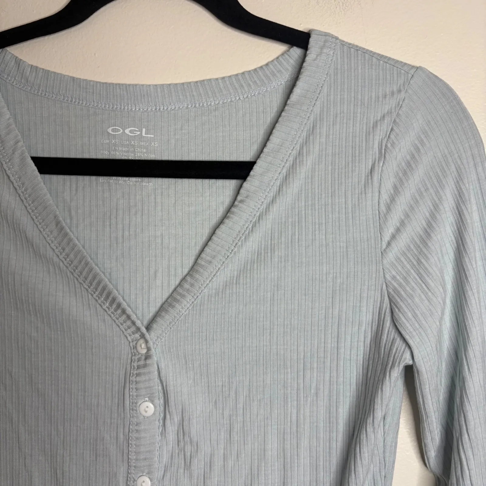 OGL Light Blue Ribbed Knit V - Image 2