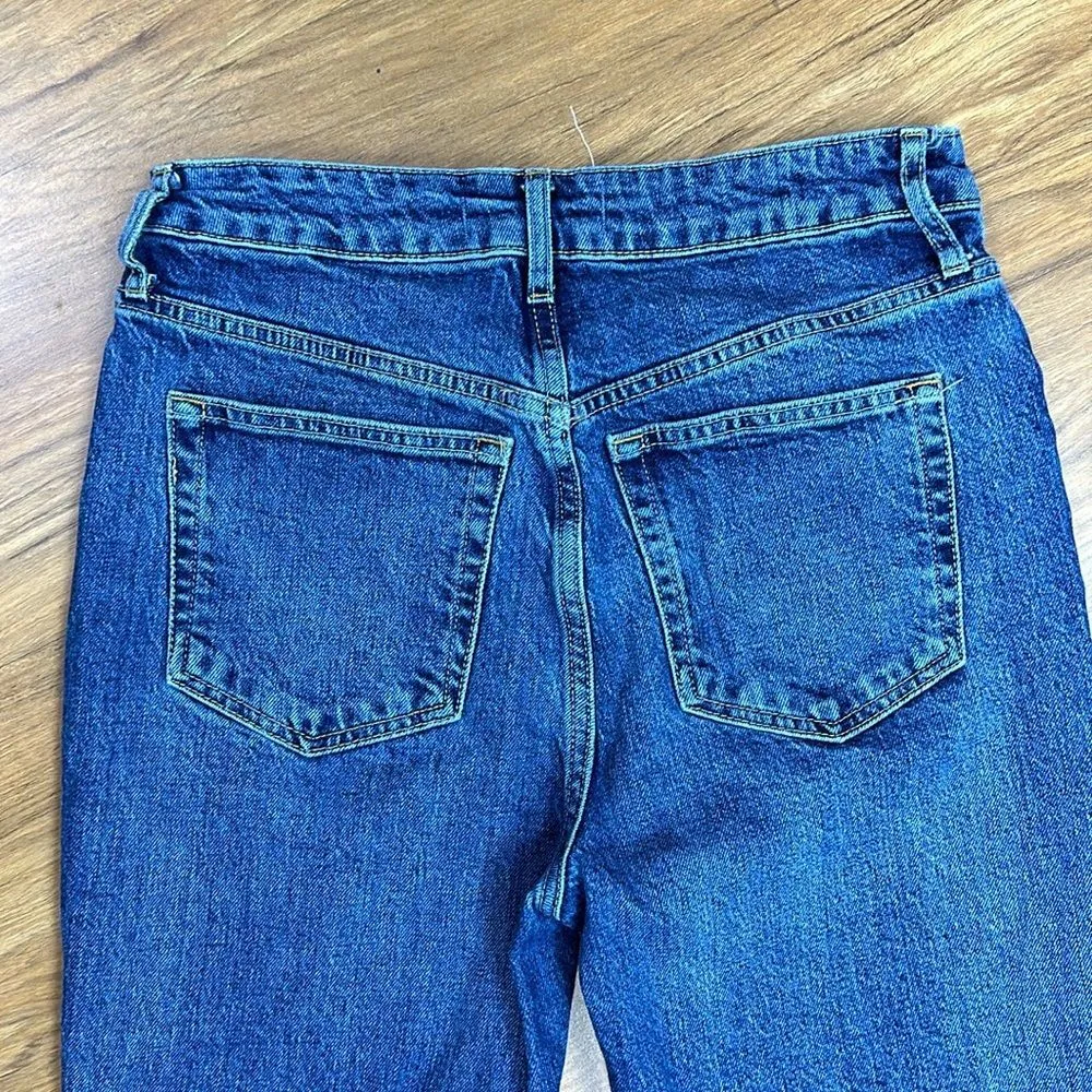 Free People Raw Hem Jeans Blue Denim Mom Straight Leg Hi-Rise Size 28 - Image 5