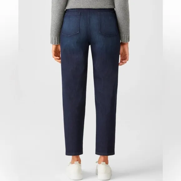 EILEEN FISHER Organic Cotton Stretch Tapered Pant‎ In Utility Blue Size 8 - Image 2