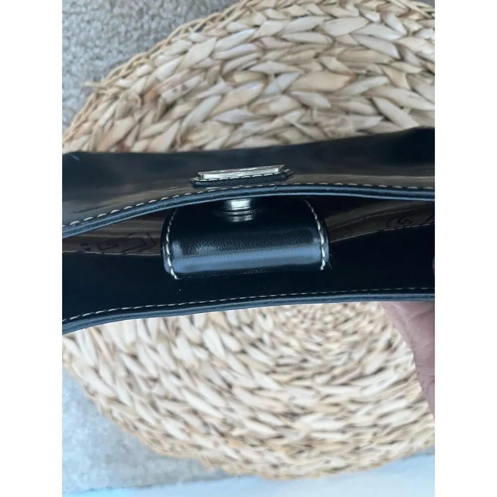 90s Y2K Guess Black Patent Faux Leather Shoulder Mini Handbag Silver Logo - Image 6