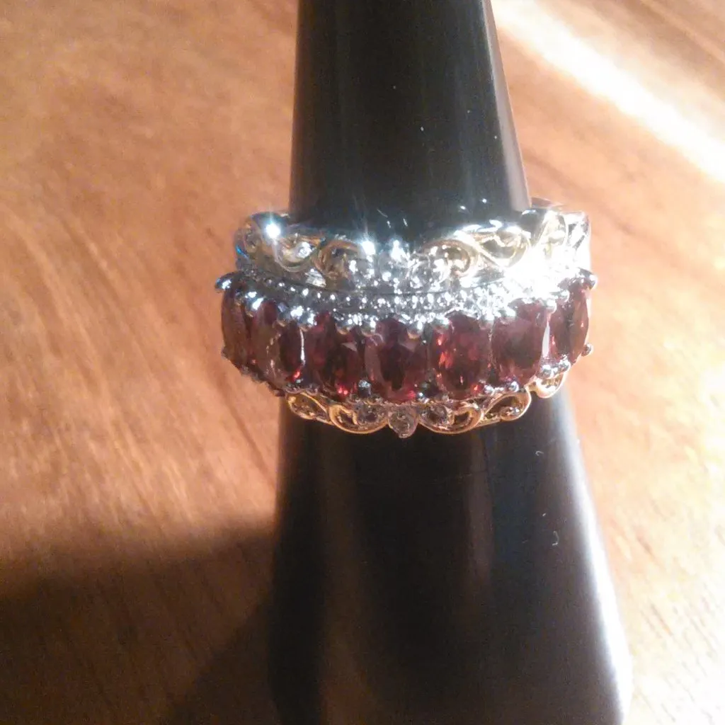 Mozambique Garnet and White Zircon Brass Ring (Size 5) - Image 10