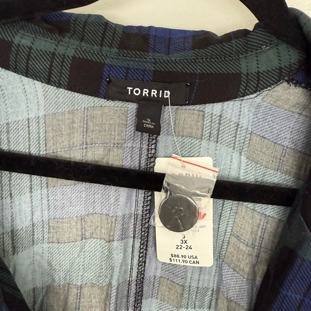 Torrid Women’s 3X Plaid Twill Trench Coat No Belt New - Image 2