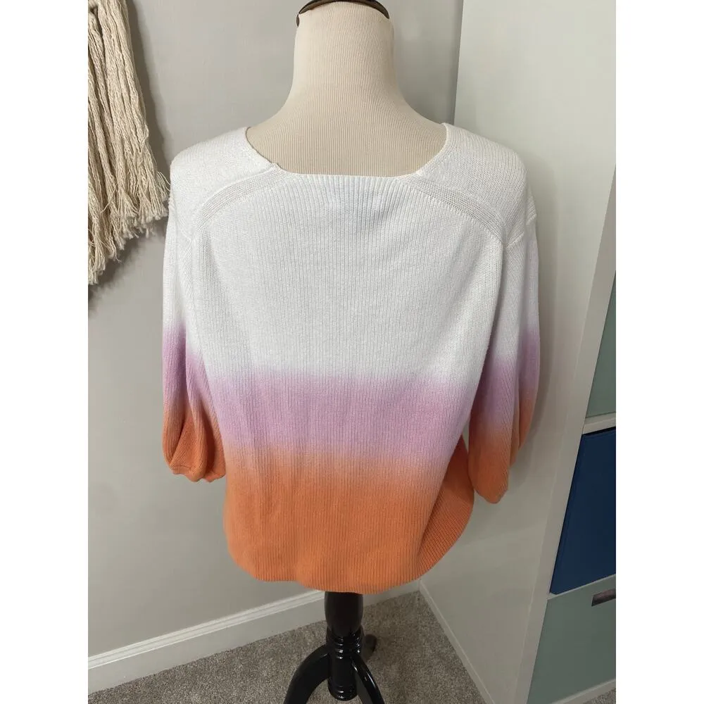 Michael Stars Knit Ombre Dip Dye White Lavender Pink Orange Sweater Medium - Image 3