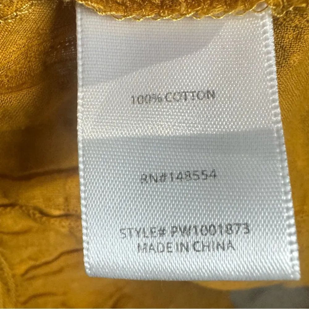 Indigo rising 100% cotton mustard yellow clip dot smocked peplum top size large - Image 6