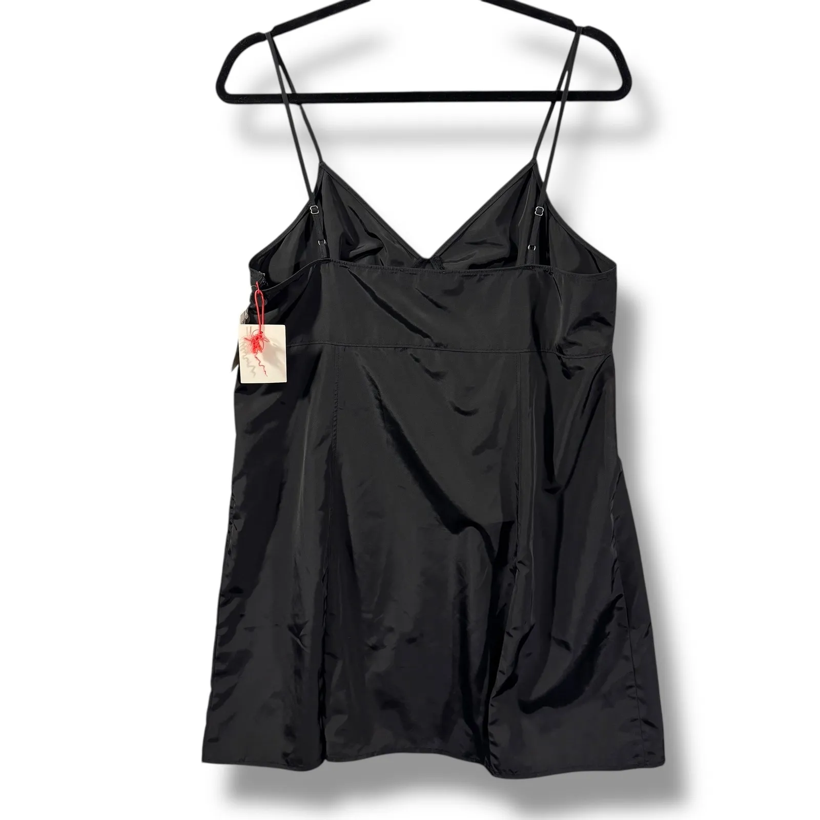 NWT Open Edit Black Spaghetti Strap Mini Dress with Side Slit Pleats Size L - Image 8