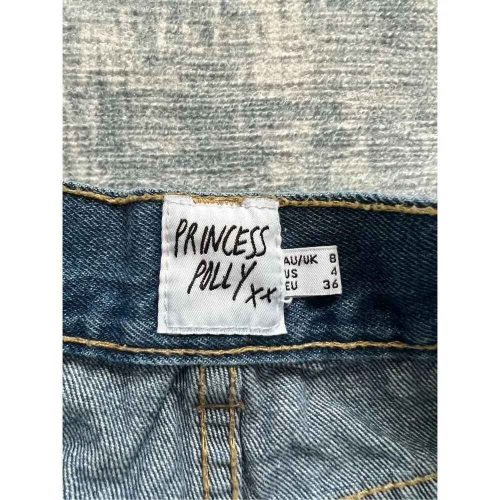 Princess Polly Light Wash High Rise Faded Cropped Straight Leg Mom Jeans Size 4 - Image 3