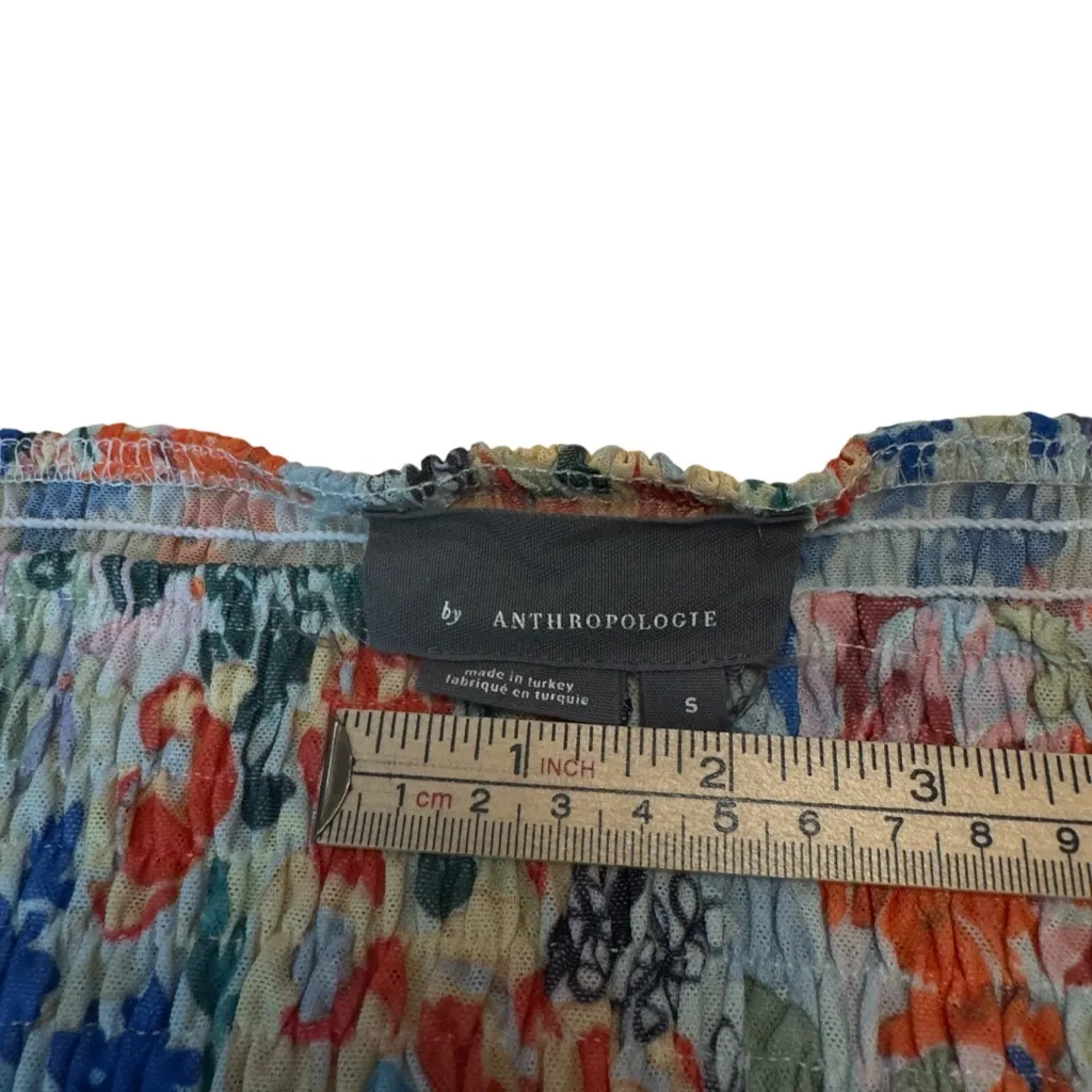 Anthropologie Rouen Cropped Smocked Peasant Blouse Floral Boho Chic Top S in GUC - Image 10