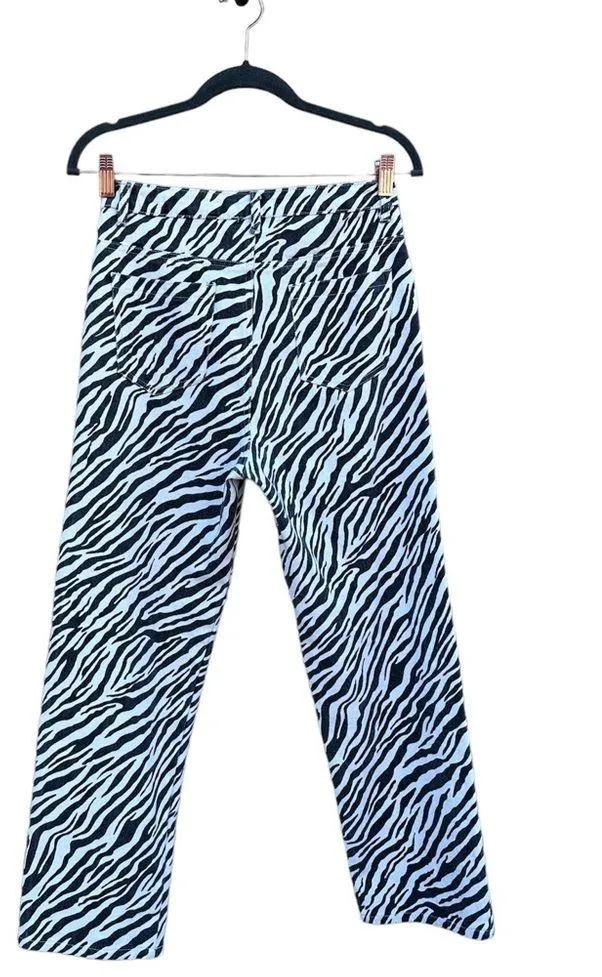 Isalis Black and White Zebra Print Straight Leg Button Jeans Small Cotton - Image 3