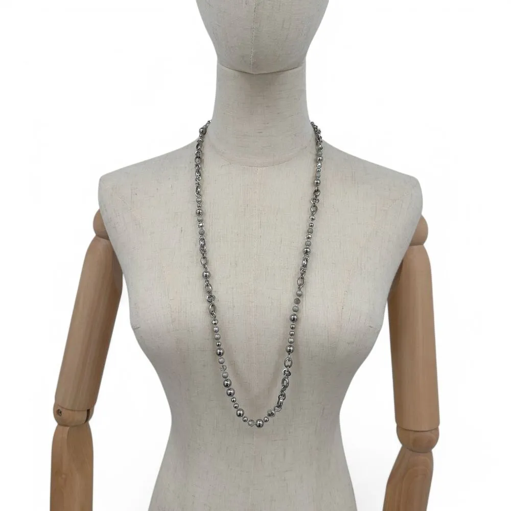 Banana Republic Long Necklace Silver Tone Bead and Chain Layering Piece - Image 7