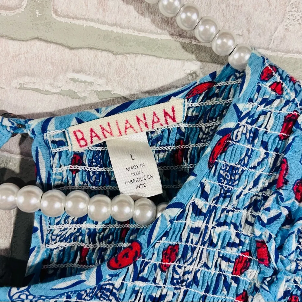 Banjanan Isha Dress in Delph Bird Wave Blue Print Size L Pink Size L - Image 9