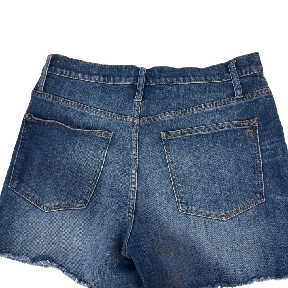Madewell High Rise Denim Shorts Frayed Hem Distressed Blue Wash Size 30 - Image 6