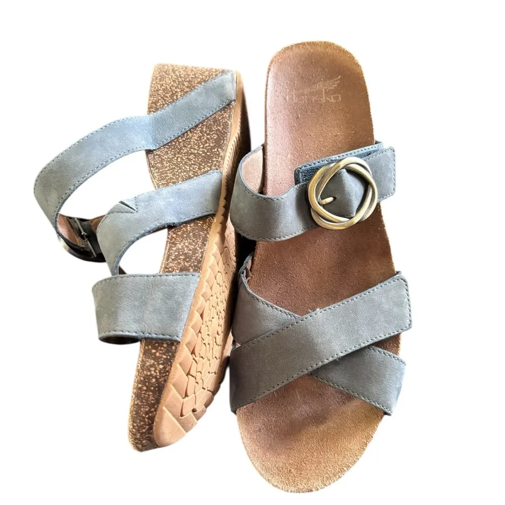 Dansko Susie Nubuck Wedge Sandal 41/10.5-11 Smokey Blue Comfort Adjustable Strap - Image 2