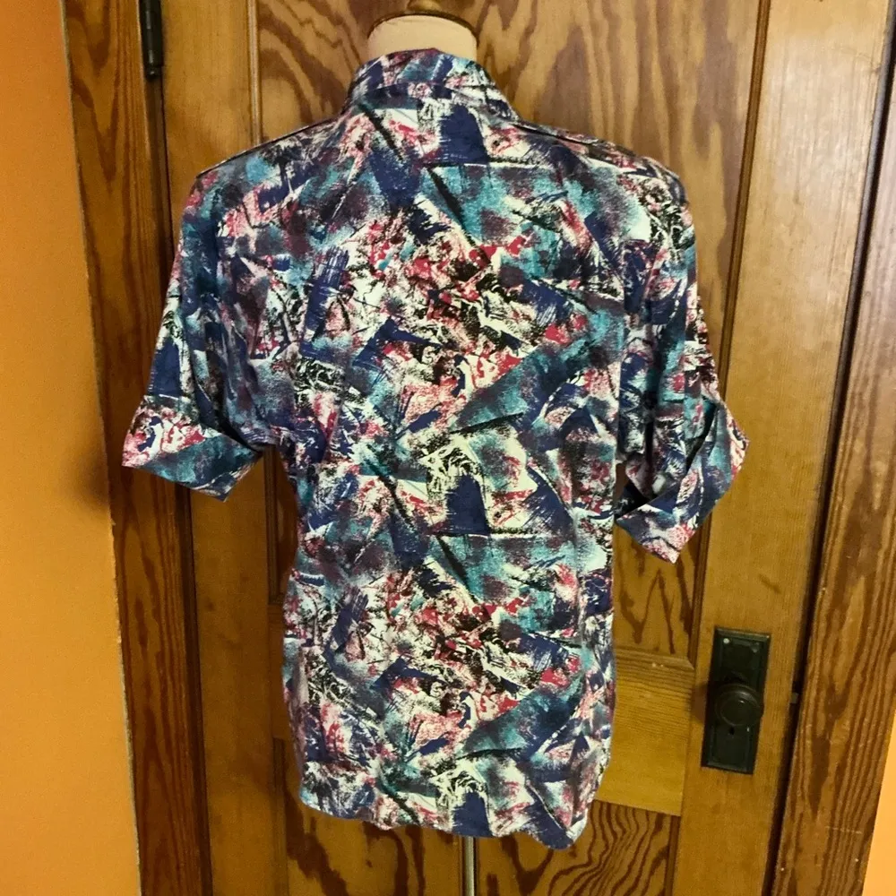 Vtg 80s Tapestry Geometric shirt Blue Size M - Image 10