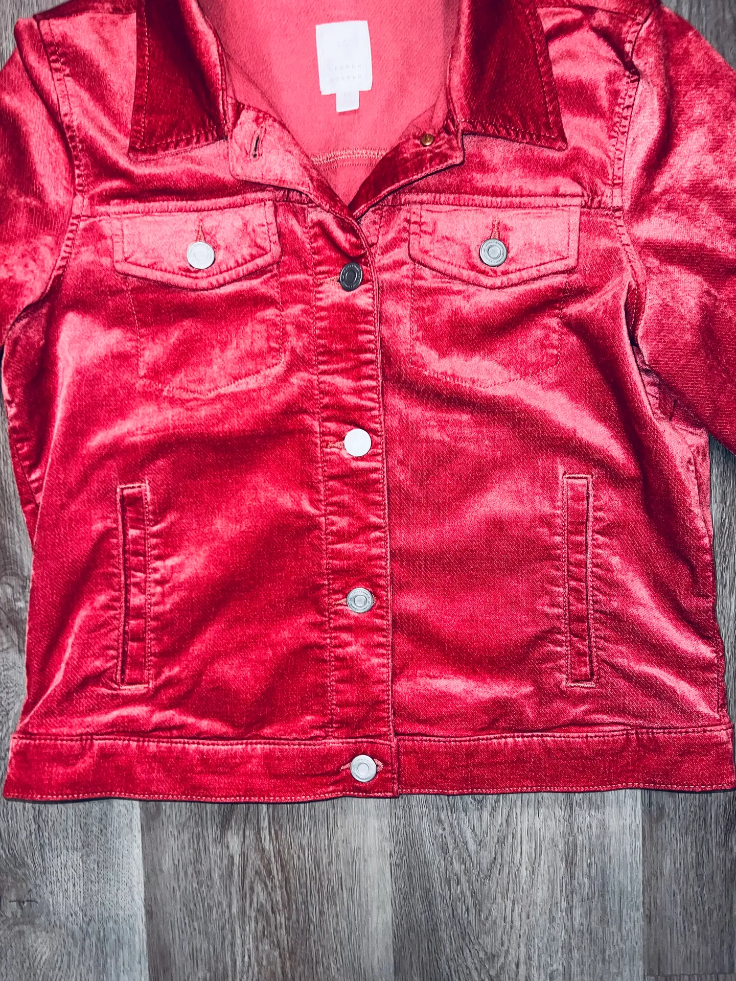 Woman’s Salmon Velvety Button Down Jacket Size Medium - Image 4