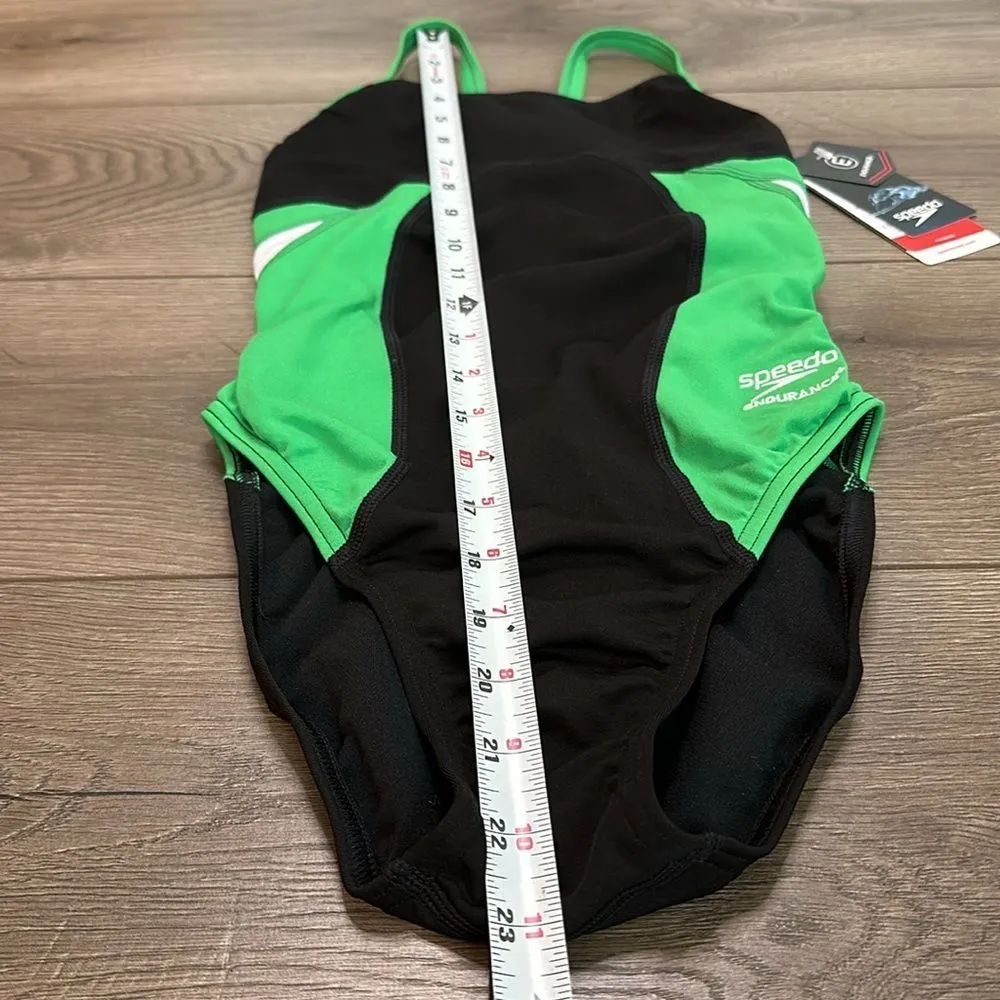Speedo Endurance Racing‎ Cut Black And Green One Piece Swimsuit Size 28 - Image 5