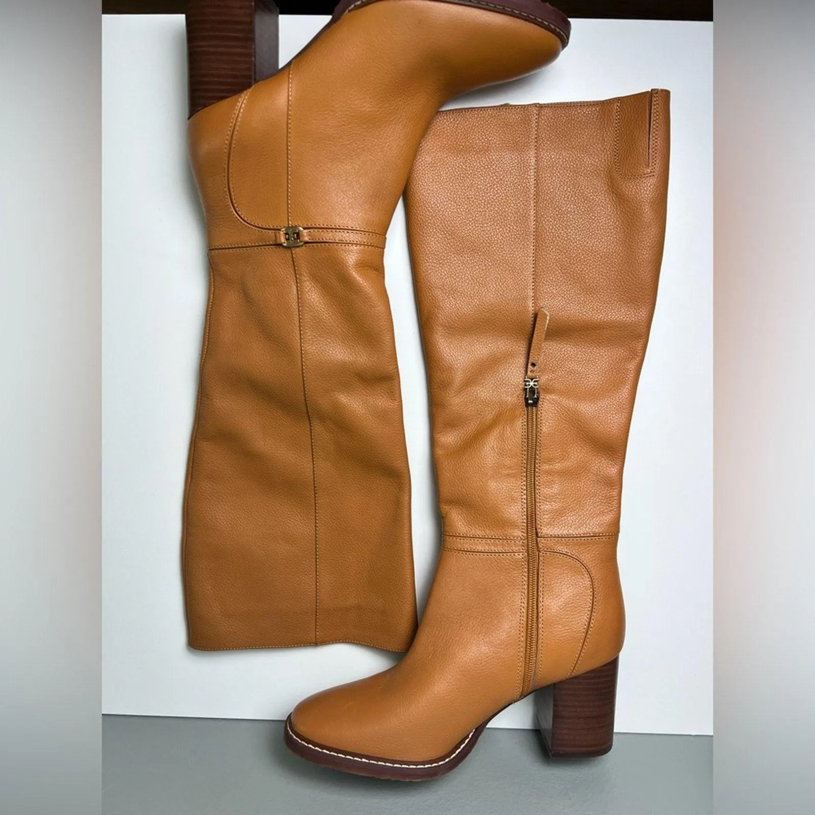 Sam Edelman Brown Almond Toe Elsy Zip Up Tall Block Heel Boot in Caramel 9.5 - Image 5