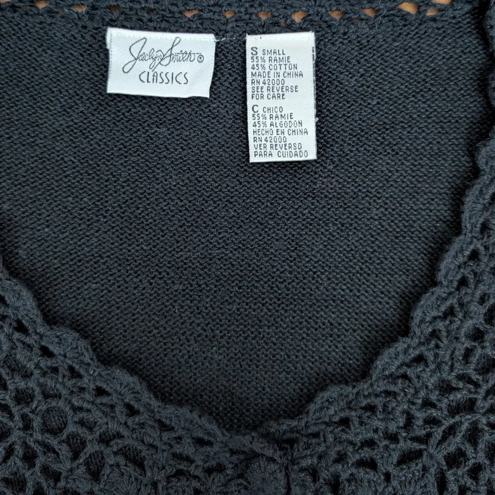 Jacklyn Smith Button Up Knitwear Black Top Small - Image 2