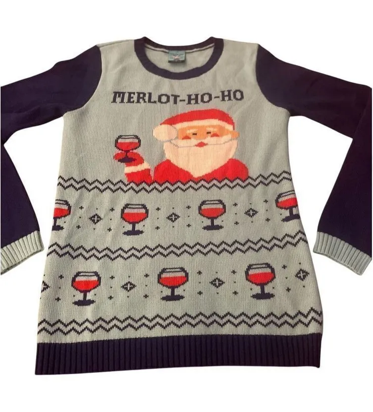 Norther Pole Pullover Merlot Ho Ho Drinking Santa Holiday Sweater Green/ Red S Green - Image 1