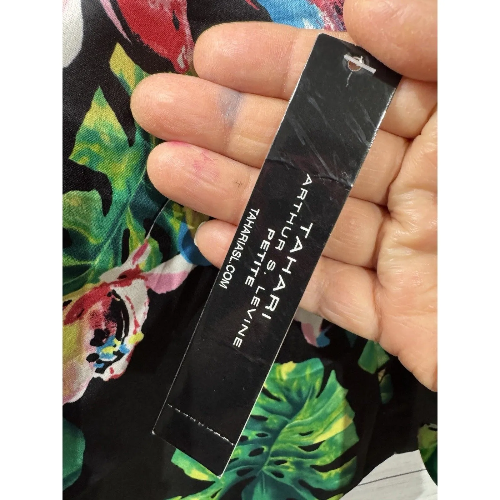 Tahari ASL Women's Palm-Print Tie-Sleeve BLAZER 6p Black/Pink/Green - Image 4