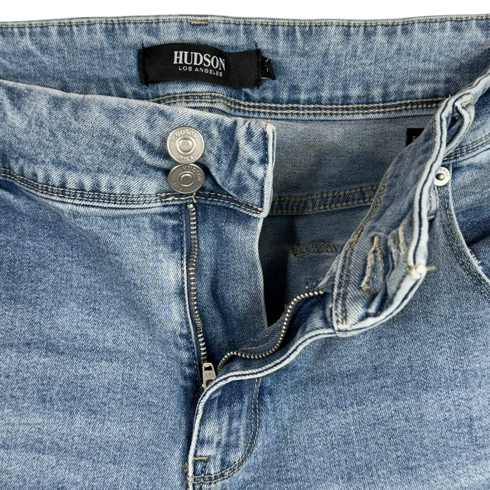 Hudson SZ 14 Straight Jeans Button-Flap Pockets Zip-Fly Stretch Hi-Rise Blue - Image 3