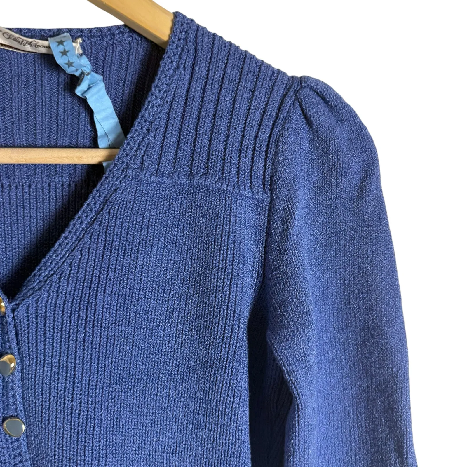 St. John Saks Fifth Avenue Vintage Blue Long Sleeve Henley Sweater Dress Small - Image 5