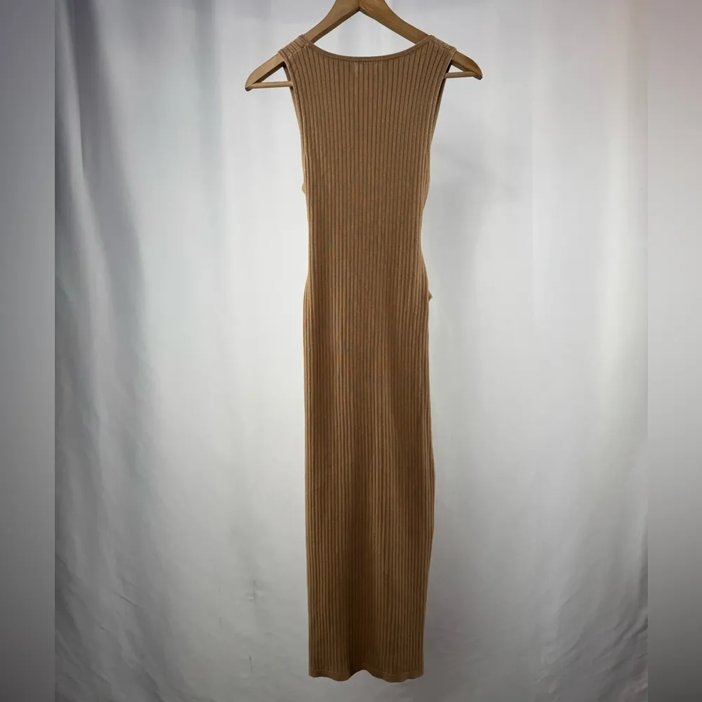 Good American Belted Ribbed Body‎ Dress in Taupe Size 2 - Image 8