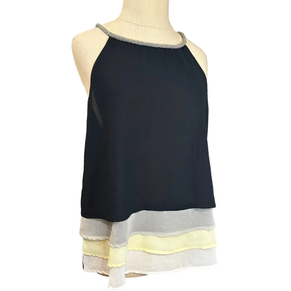 RD Style Gorgeous Crystal Beaded Black Sheer Multicolored Tiered Medium Top - Image 8