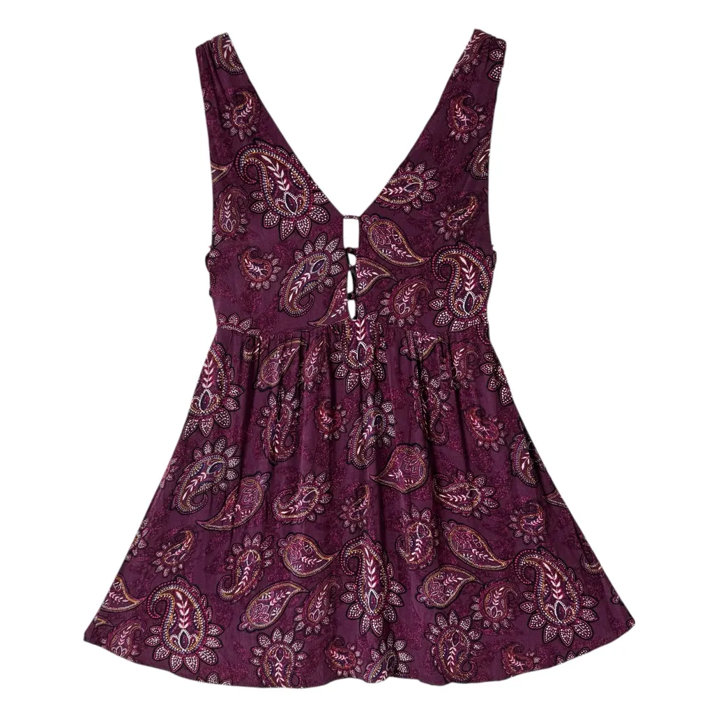 Forever 21 Burgundy Paisley Lace-Up Mini Dress | Boho Festival | Size S - Image 2