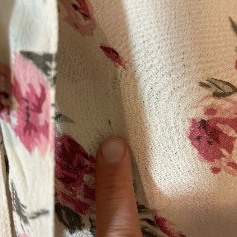 Vintage 90s Tangibles Lightweight Ivory White Pink Green Floral Button Tie Skirt Size M - Image 9