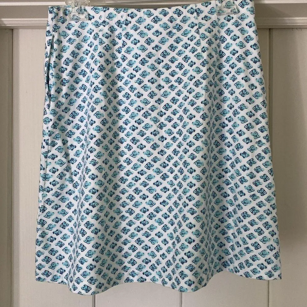 J Jill Cotton Jersey Stretch Knit Pull on Skirt White Blue Fish Size XS - Image 3