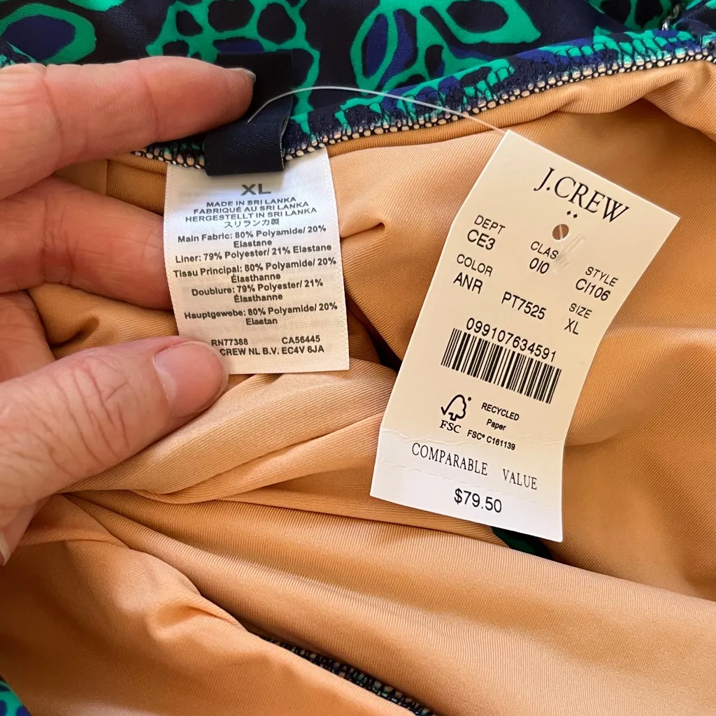 New with tags J. Crew Blue and Green Patterned 2 piece Swimwear Top XL Bottom L - Image 5