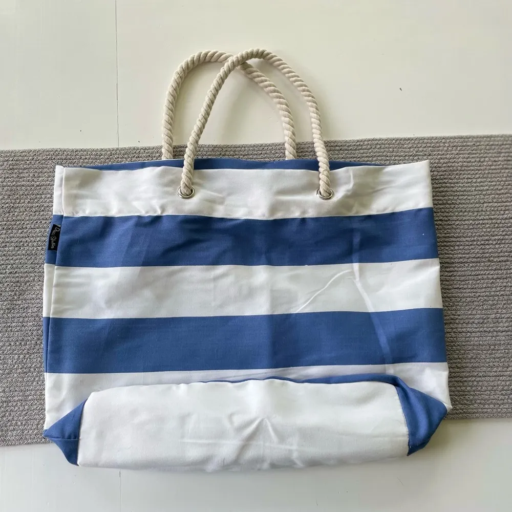 Dwell Studio Coastal Blue White Stripe Large Tote Bag Rope Handles Fisherman - Image 7