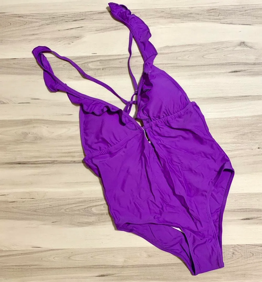 Purple plunge ruffled one piece swimsuit - Image 4