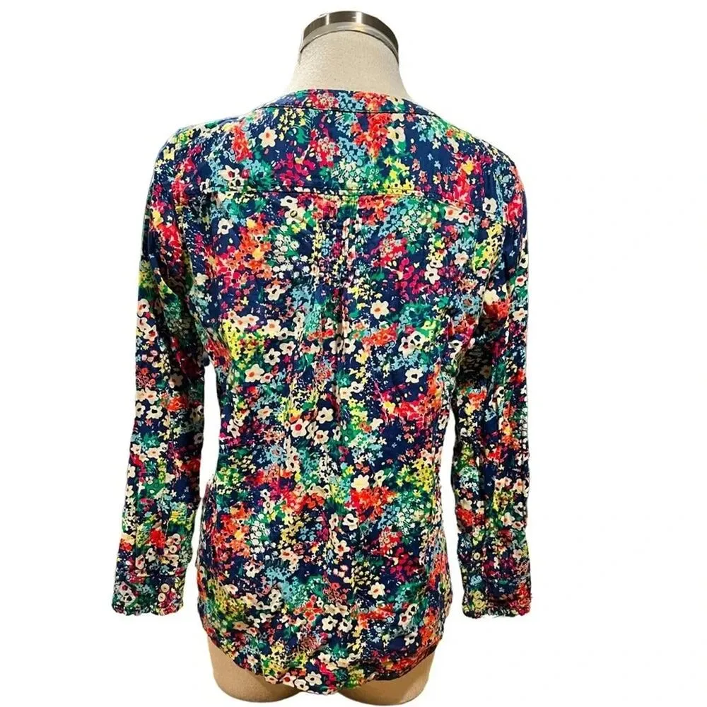 Talbots Popover Long Sleeve Floral Top Pin Tuck Collar Size Petite Medium - Image 7