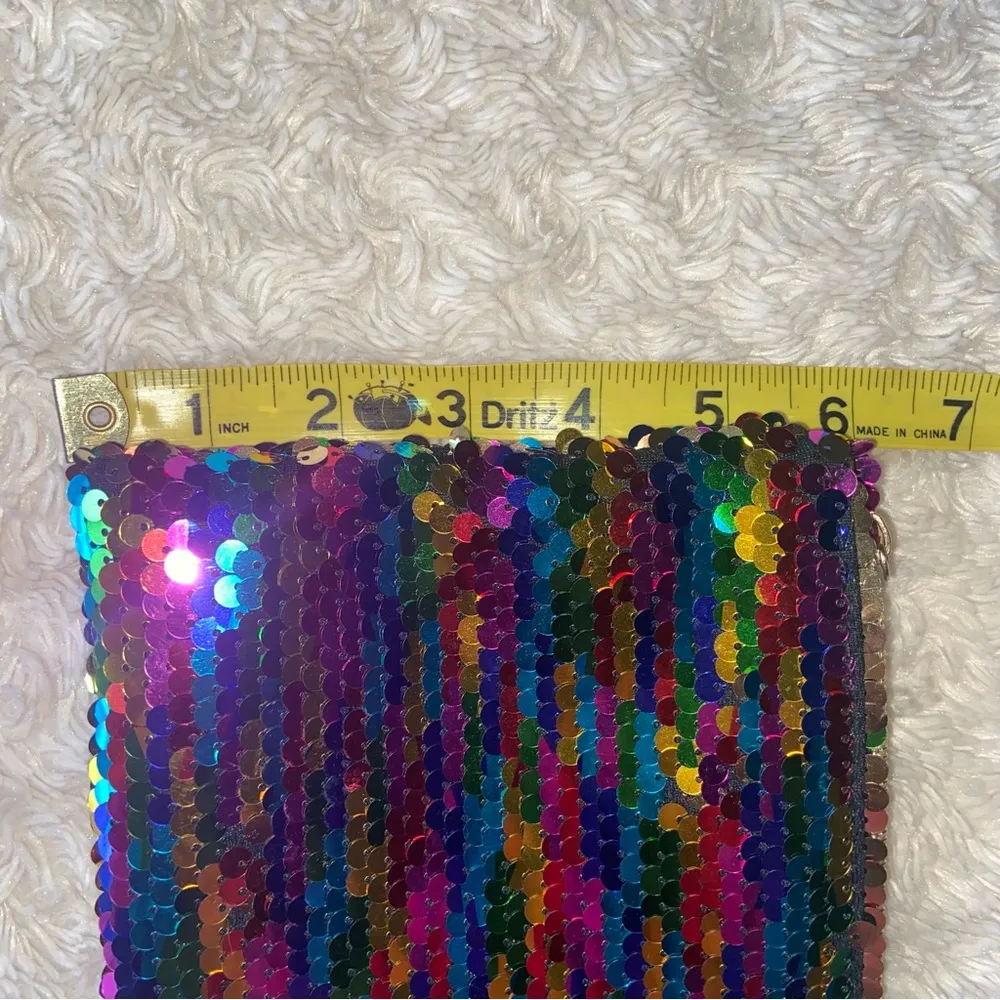 NEW Rainbow Sequin Zip Top Clutch Organizer Pouch NWOT Purple - Image 5