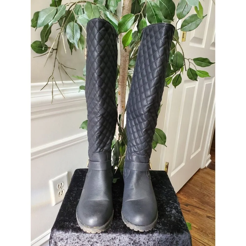 ShoeLand Women's Black Faux Leather Upper Round Toe Knee High Casual Boots 10 - Image 2