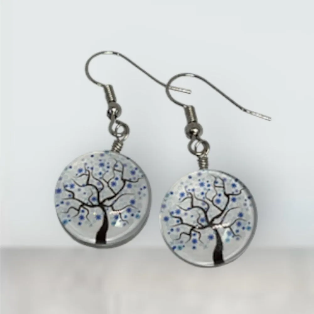 Blue Tree Of Life Ball Dangle Earrings - Image 2