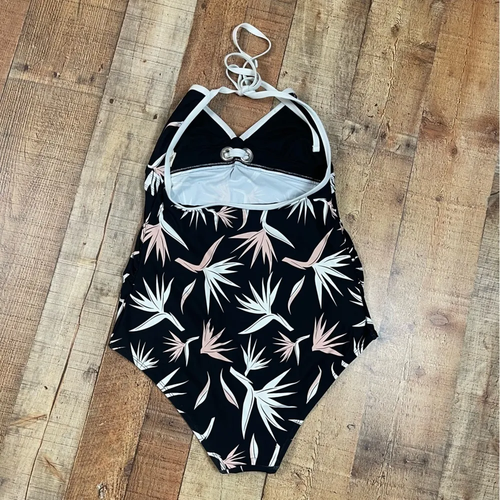 Sea Angel Medium Retro Floral Tropical Pastel V Neck Swimsuit 50’s - Image 3