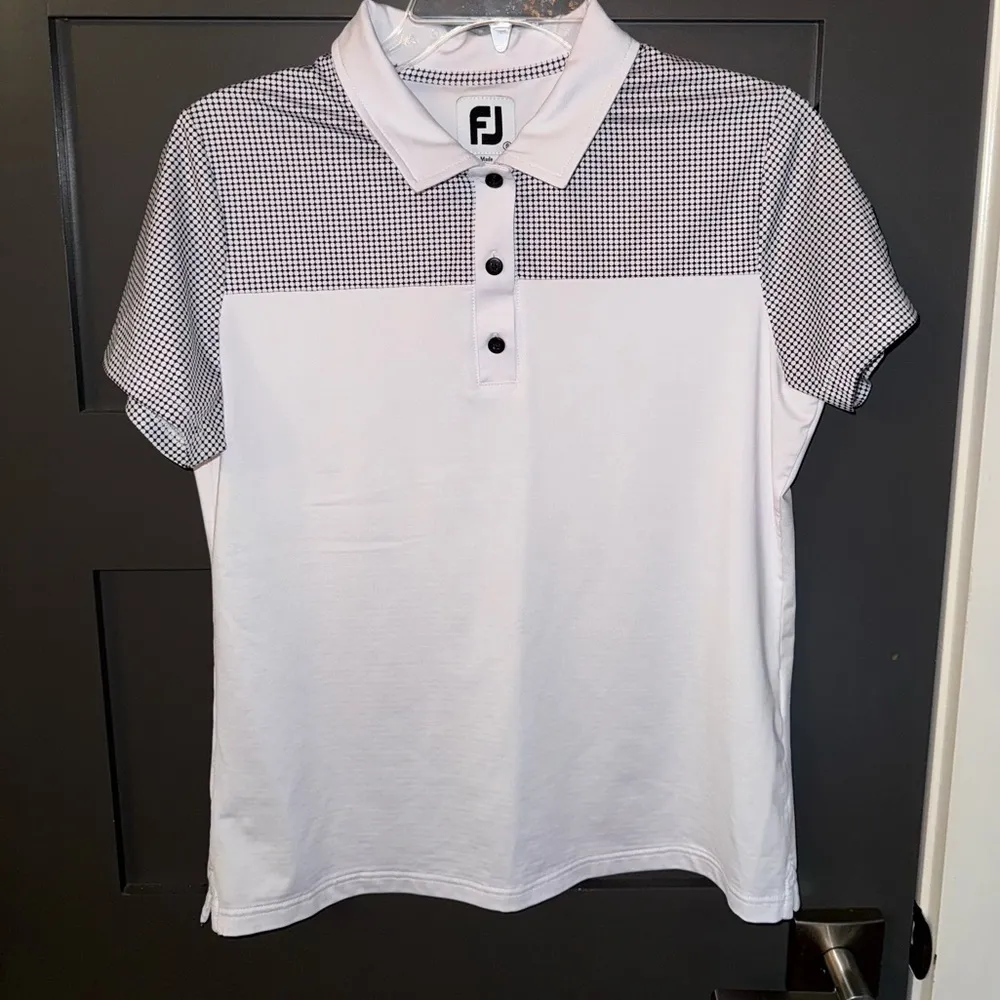 FootJoy FootJoy Women's Lisle Dot Print Yoke Polo- White  size small - Image 10