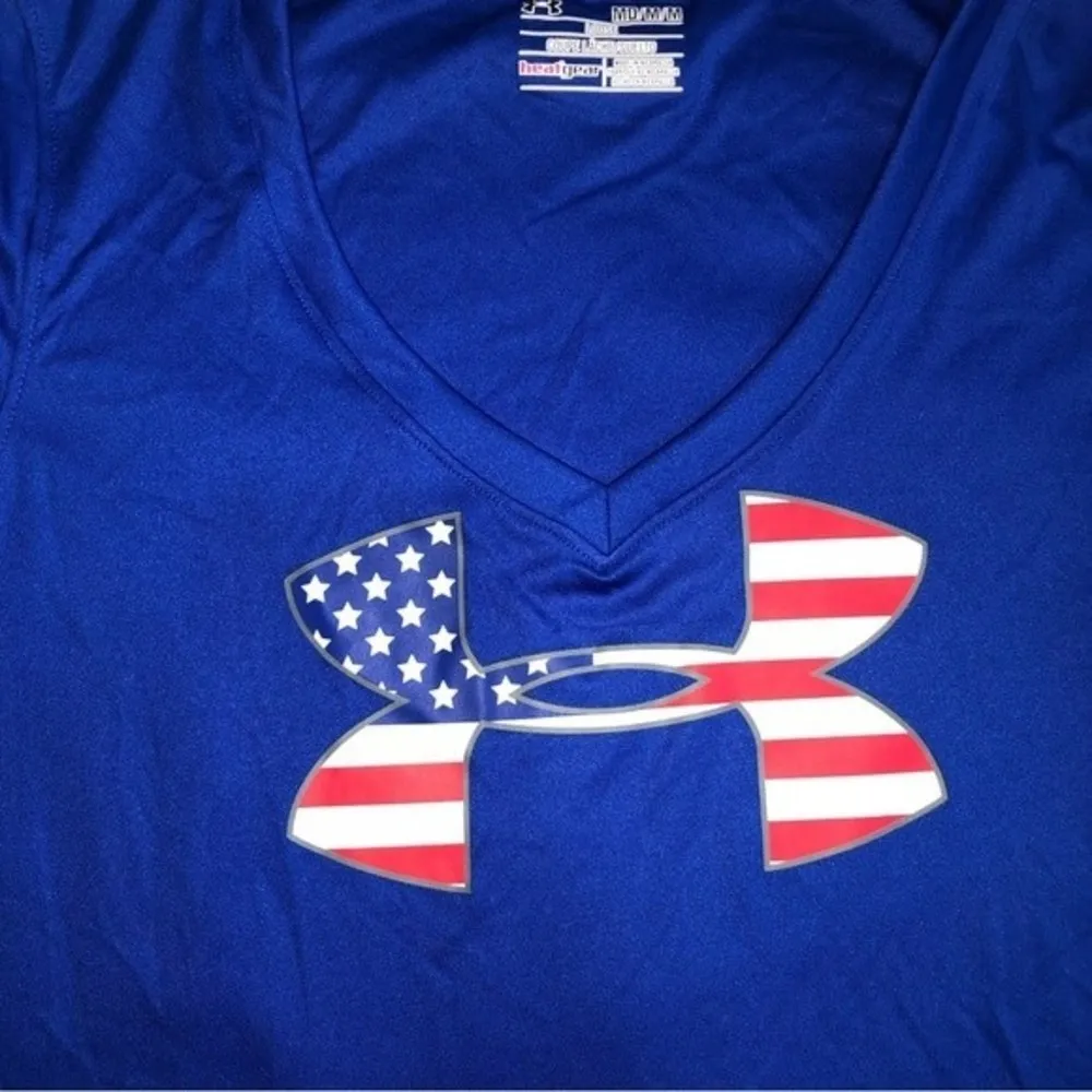Under Armour USA Heat Gear Ladies Shirt Size M Blue Short Sleeve UPF30 NEW Flag - Image 2